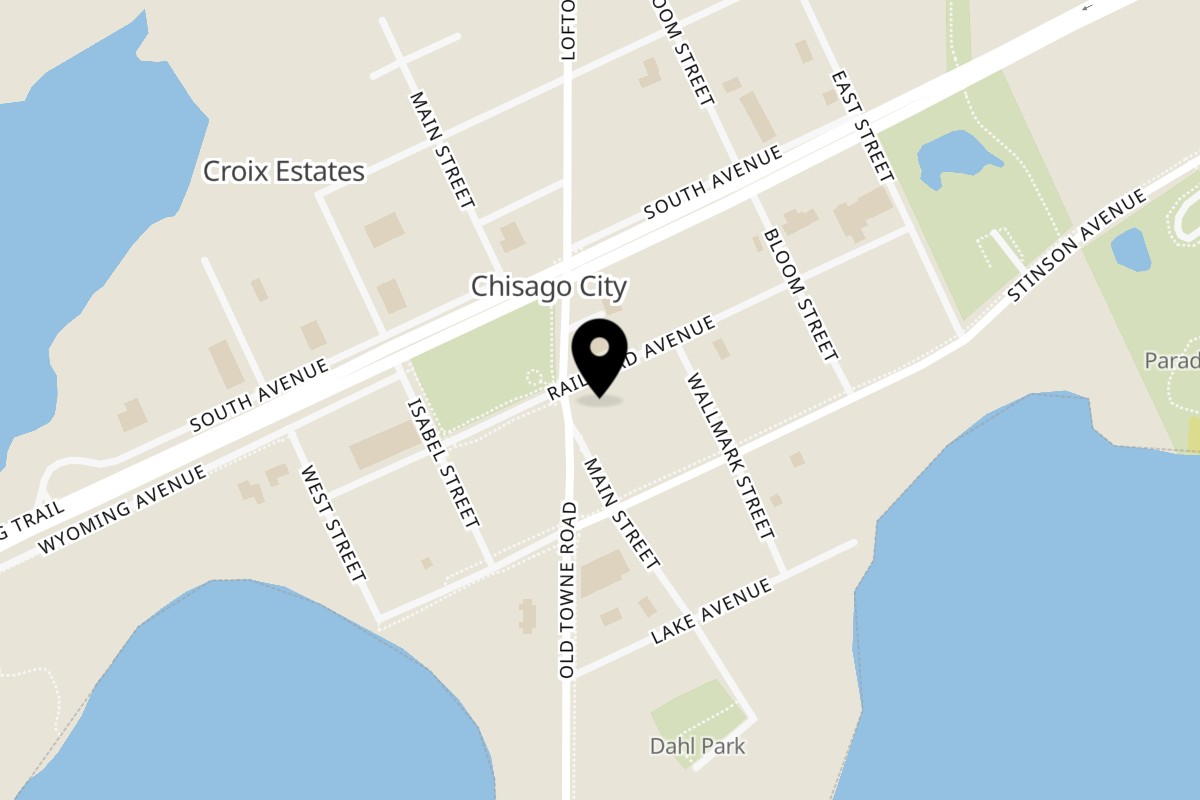 Map showing the location of Smitty's Bar on 10695 Railroad Ave in Chisago City